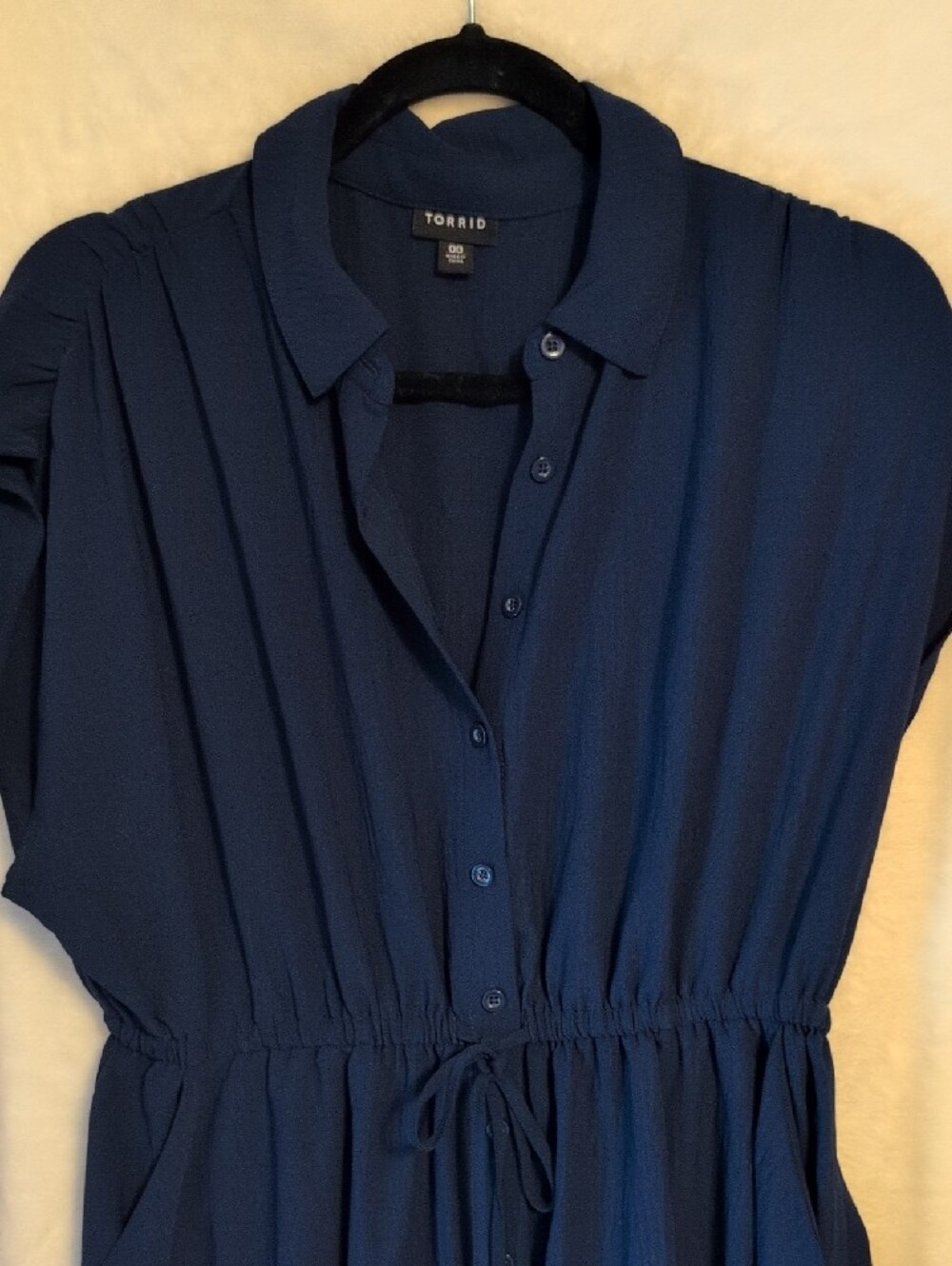 torrid Navy Button-Front Drawstring Midi Dress - Picture 2 of 8